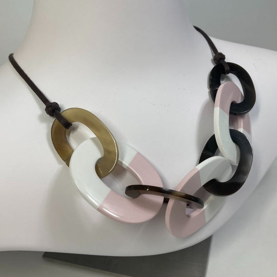 HERMES Necklace Buffalo horn pink Accessories Dip Die Necklace Women Used Authentic