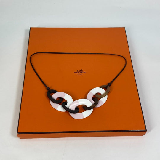 HERMES Necklace Buffalo horn pink Accessories Dip Die Necklace Women Used Authentic