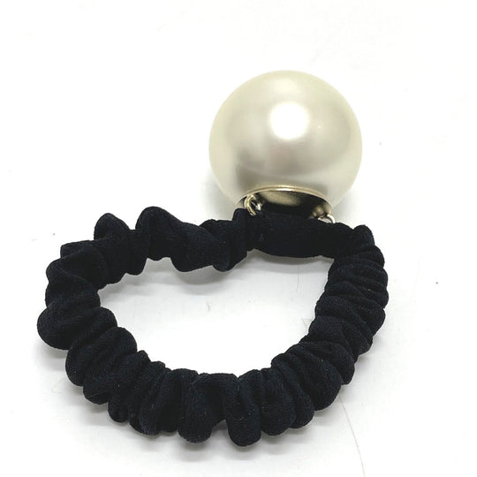 CHANEL Hair rubber Fake pearls, rubber Black x white CC COCO Mark Shush Women Used Authentic