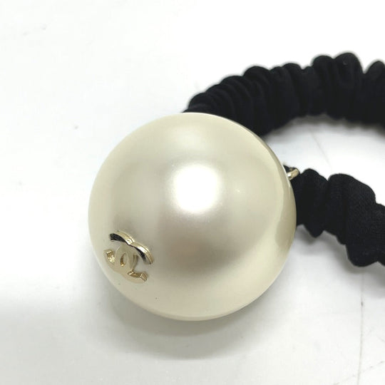 CHANEL Hair rubber Fake pearls, rubber Black x white CC COCO Mark Shush Women Used Authentic