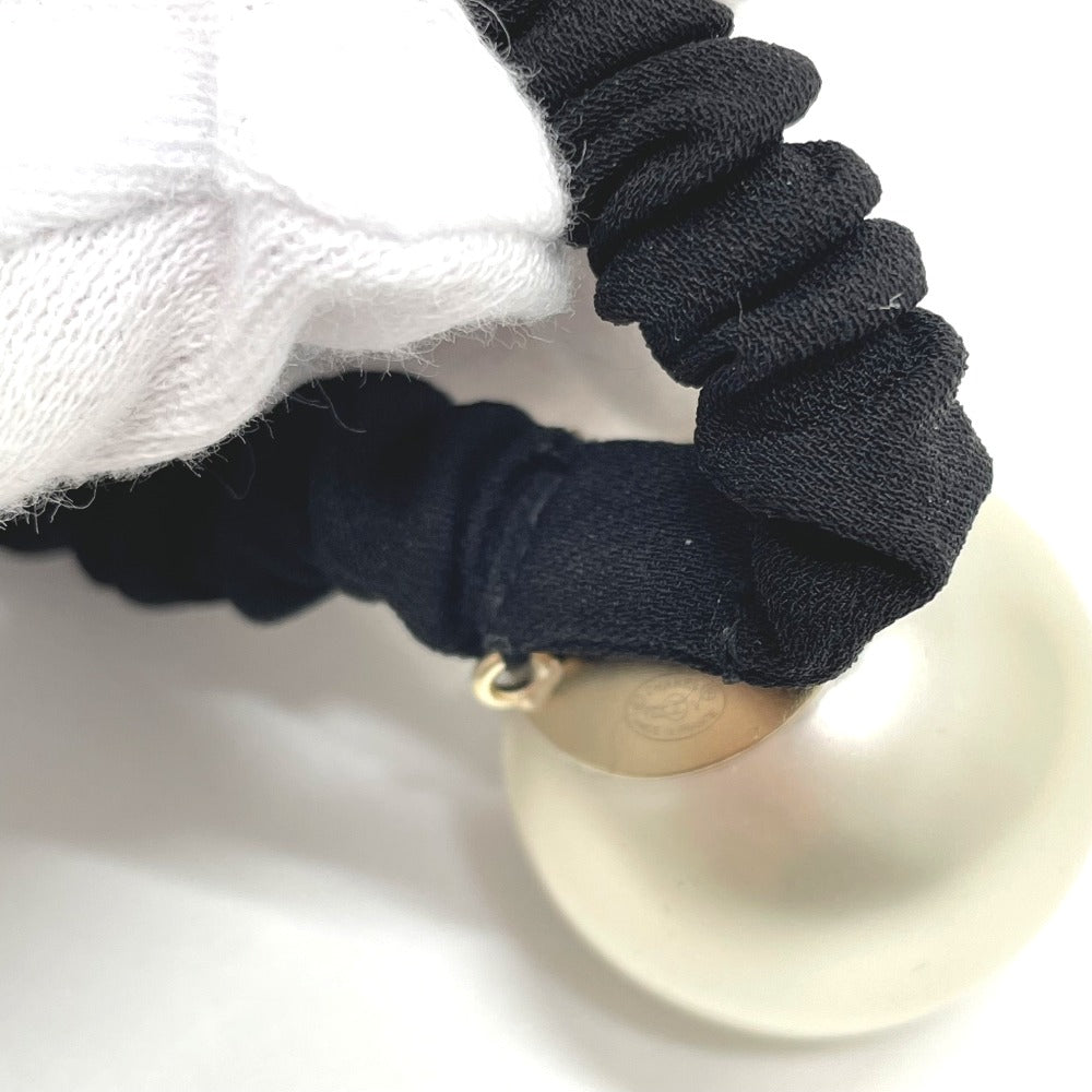 CHANEL Hair rubber Fake pearls, rubber Black x white CC COCO Mark Shush Women Used Authentic