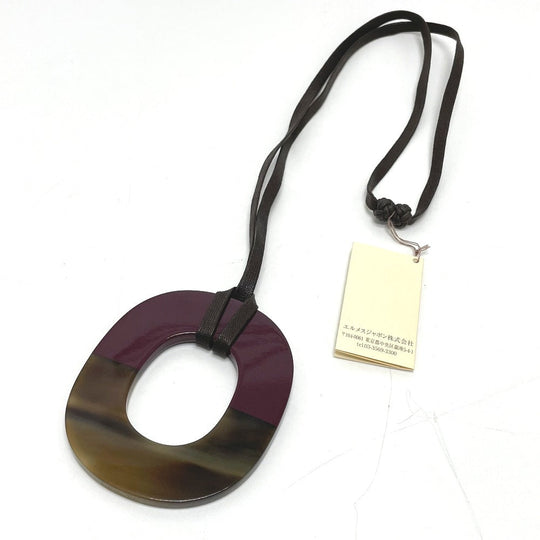 HERMES Necklace Buffalo horn Brown x Purple Women Used Authentic
