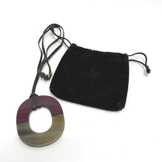 HERMES Necklace Buffalo horn Brown x Purple Women Used Authentic