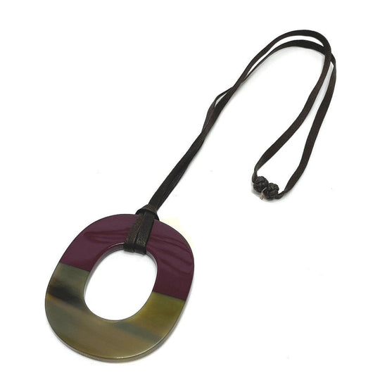 HERMES Necklace Buffalo horn Brown x Purple Women Used Authentic