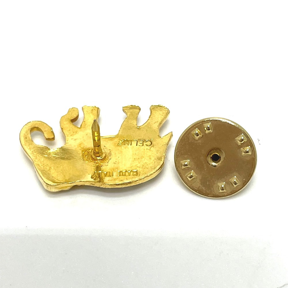 CELINE Brooch Gold Plated, Rhinestone gold Pin Brooch Women Used Authentic