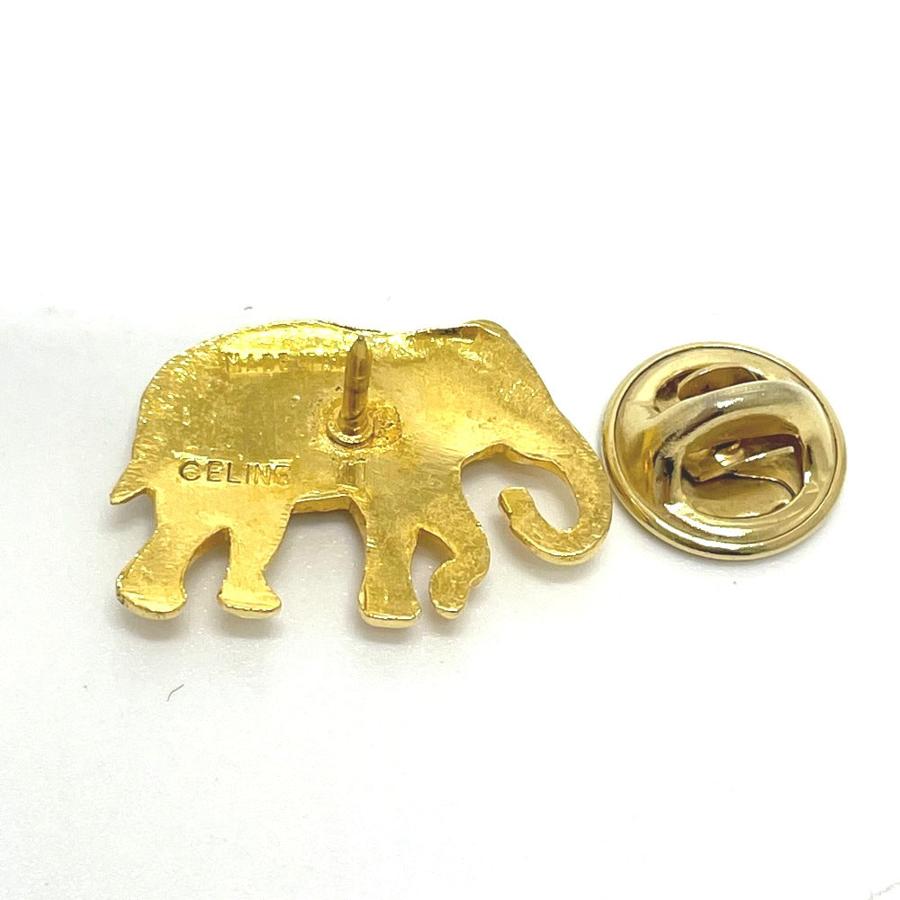CELINE Brooch Gold Plated, Rhinestone gold Pin Brooch Women Used Authentic