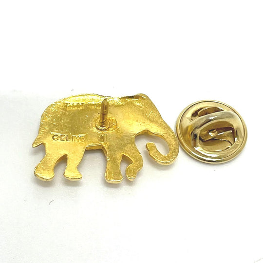 CELINE Brooch Gold Plated, Rhinestone gold Pin Brooch Women Used Authentic