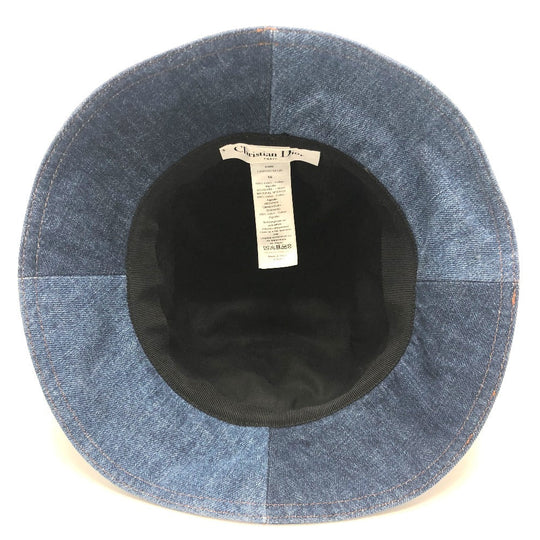 Dior hat 11DPD923A130 denim blue logo patchwork Bucket hat Women 56 Used Authentic