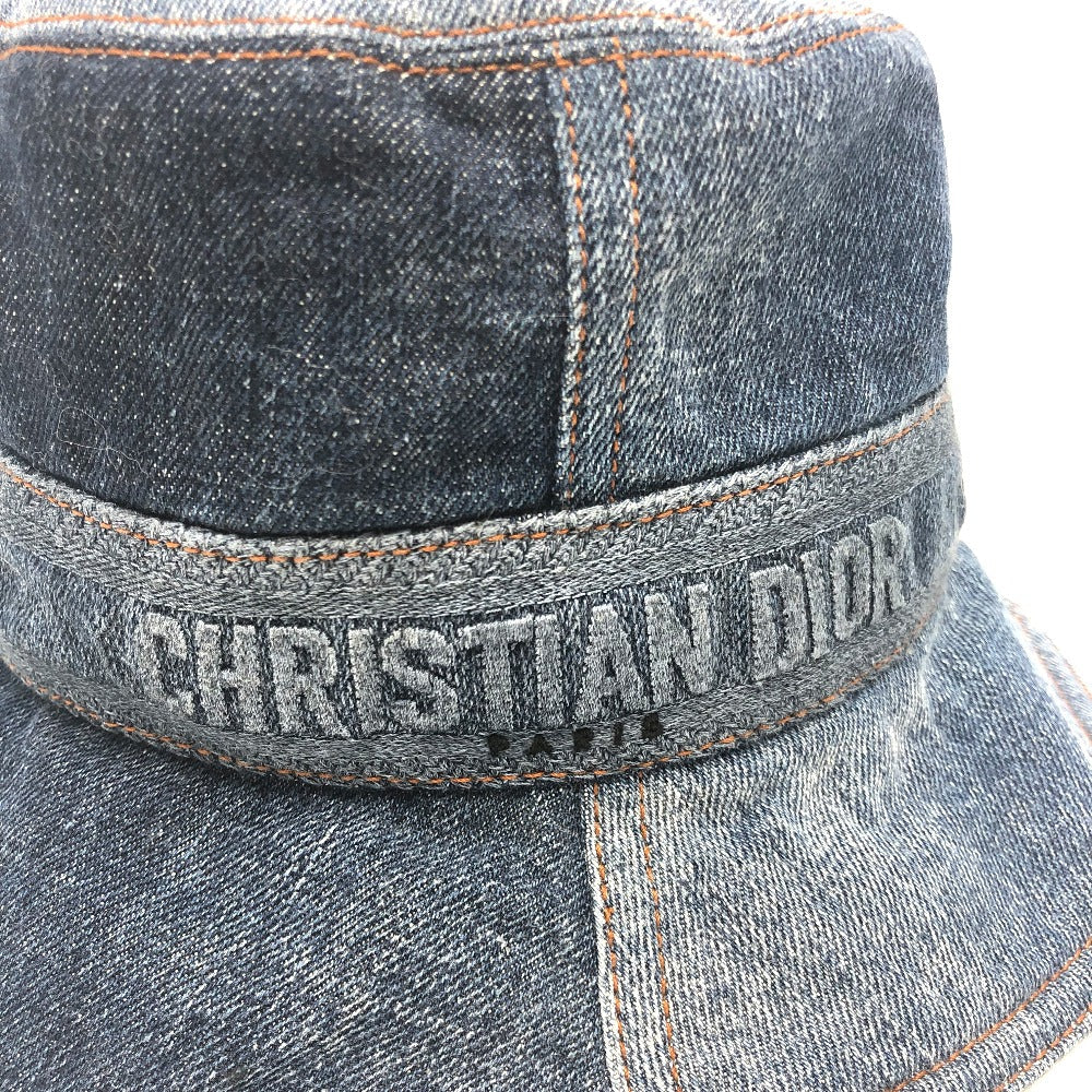 Dior hat 11DPD923A130 denim blue logo patchwork Bucket hat Women 56 Used Authentic