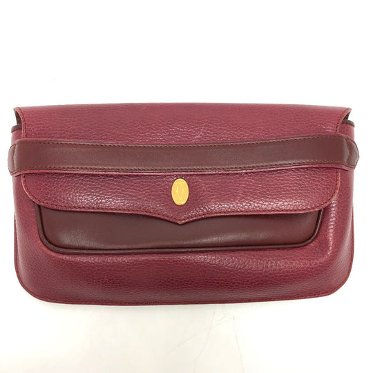 CARTIER Clutch bag leather wine-red Clutch bag Must Line Women Used Authentic