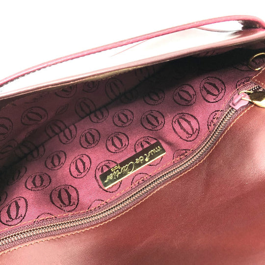 CARTIER Clutch bag leather wine-red Clutch bag Must Line Women Used Authentic