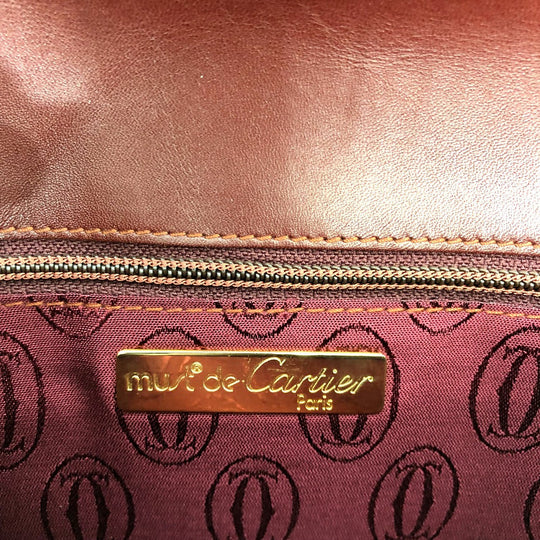 CARTIER Clutch bag leather wine-red Clutch bag Must Line Women Used Authentic