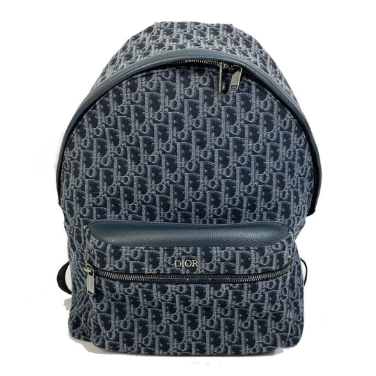 Dior Backpack Canvas / leather Navy Trotter Oblique Backpack mens Used Authentic