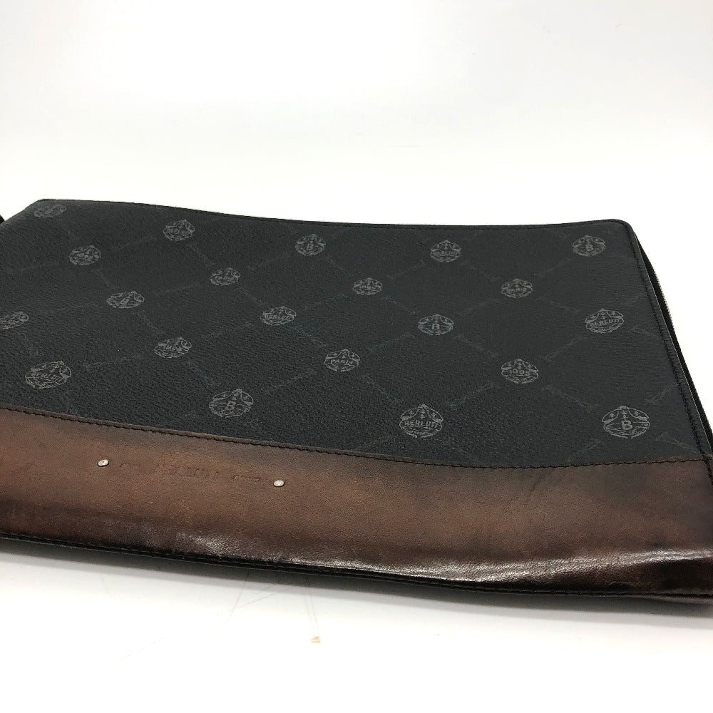 Berluti Clutch bag E1129 leather black Signature business bag mens Used Authentic