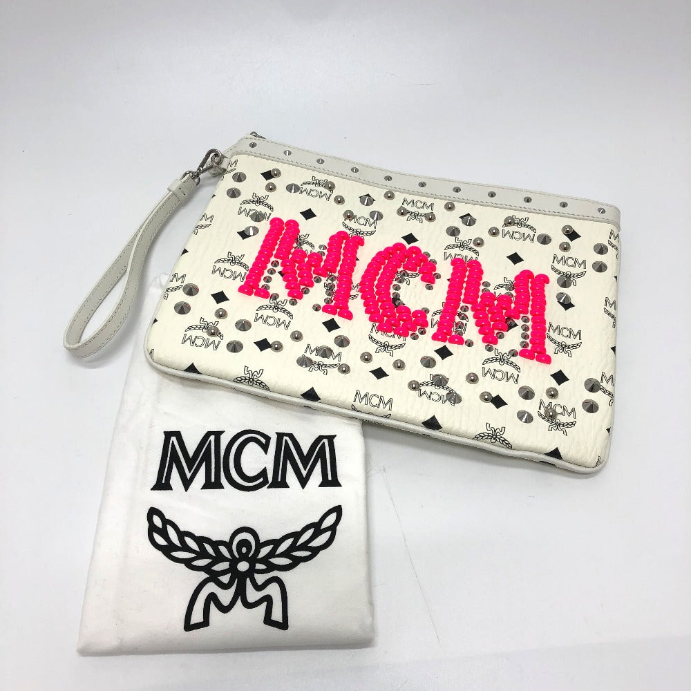 MCM Clutch bag leather white Logogram clutch Women Used Authentic