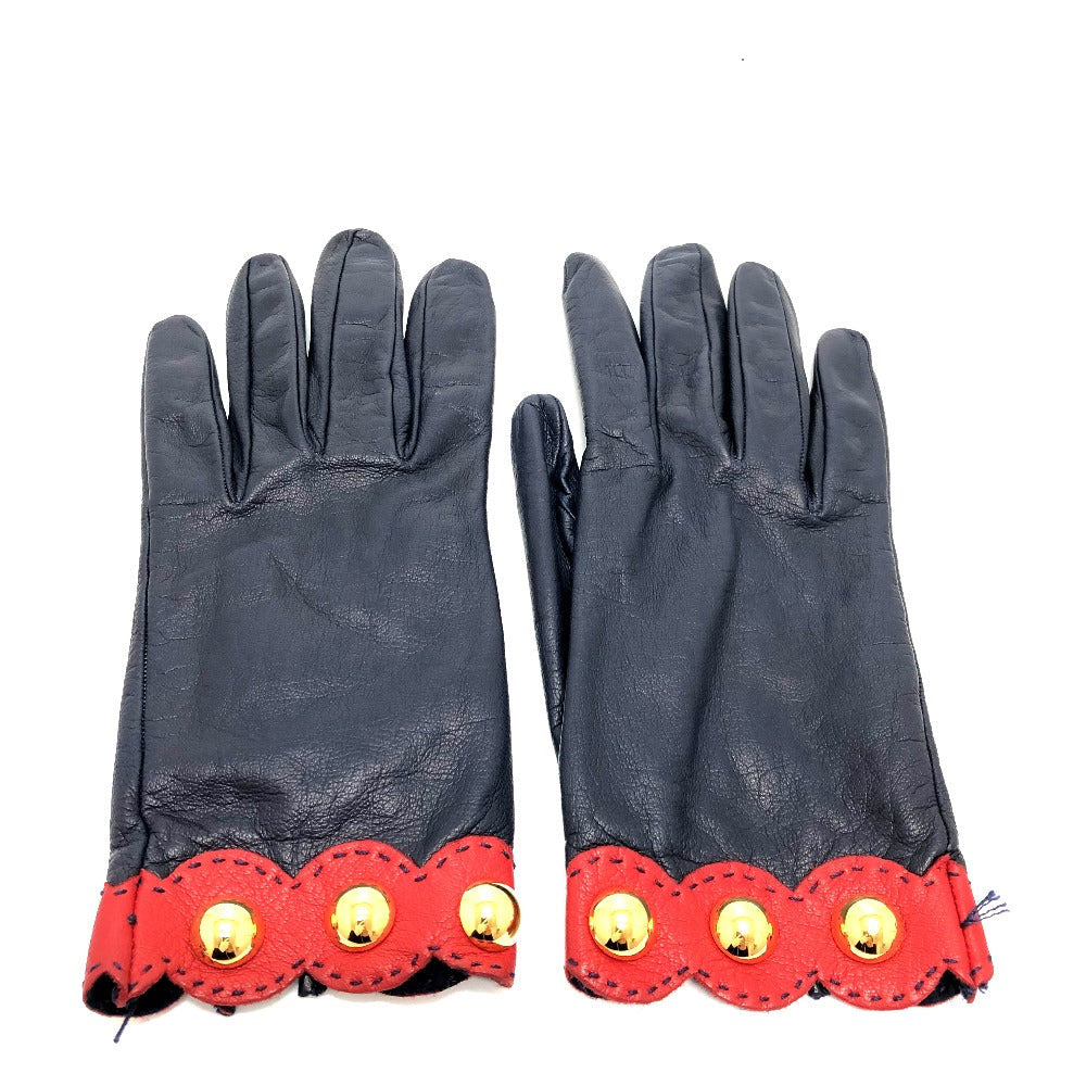 HERMES Glove leather Navy / Red Fashion Accessories apparel Women 6 Used Authentic