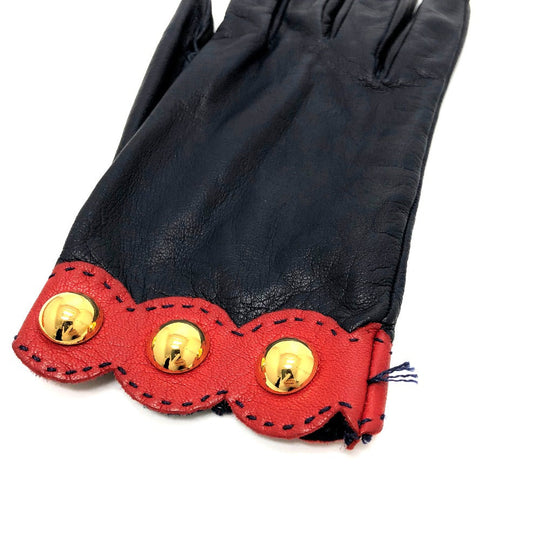 HERMES Glove leather Navy / Red Fashion Accessories apparel Women 6 Used Authentic