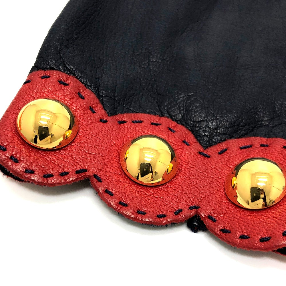HERMES Glove leather Navy / Red Fashion Accessories apparel Women 6 Used Authentic