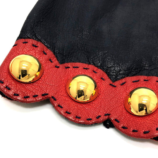 HERMES Glove leather Navy / Red Fashion Accessories apparel Women 6 Used Authentic