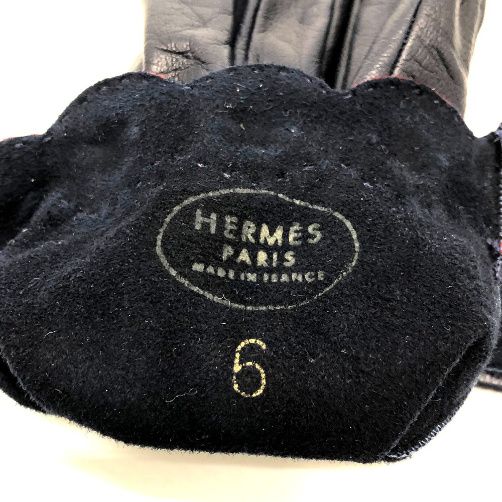 HERMES Glove leather Navy / Red Fashion Accessories apparel Women 6 Used Authentic
