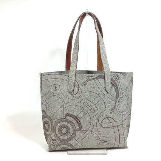 HERMES Tote Bag Felt, Leather gray Shoulder Bag Shoulder Bag Tote Bag Women Used Authentic