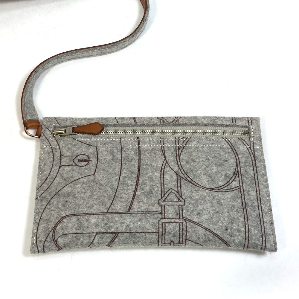 HERMES Tote Bag Felt, Leather gray Shoulder Bag Shoulder Bag Tote Bag Women Used Authentic