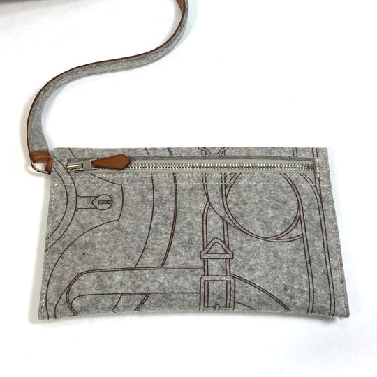 HERMES Tote Bag Felt, Leather gray Shoulder Bag Shoulder Bag Tote Bag Women Used Authentic