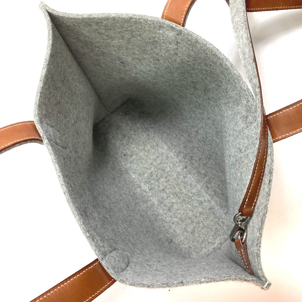 HERMES Tote Bag Felt, Leather gray Shoulder Bag Shoulder Bag Tote Bag Women Used Authentic