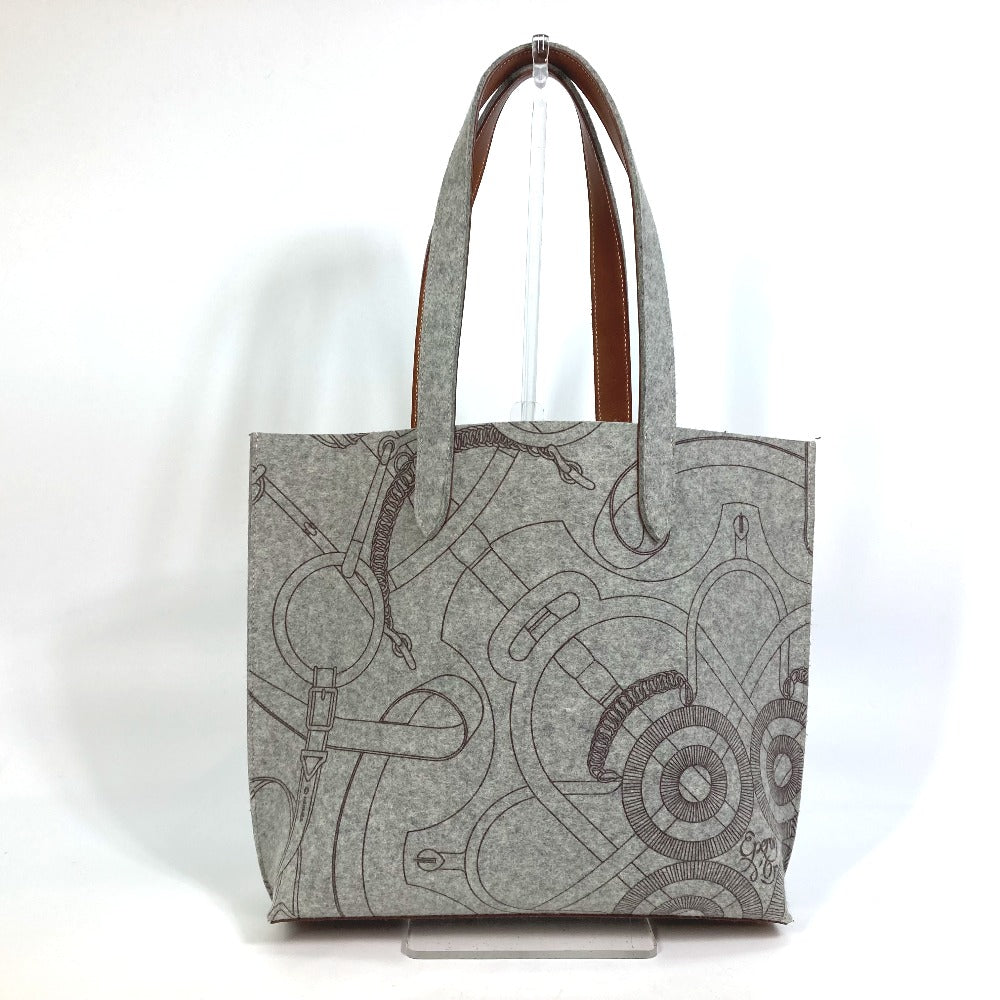 HERMES Tote Bag Felt, Leather gray Shoulder Bag Shoulder Bag Tote Bag Women Used Authentic