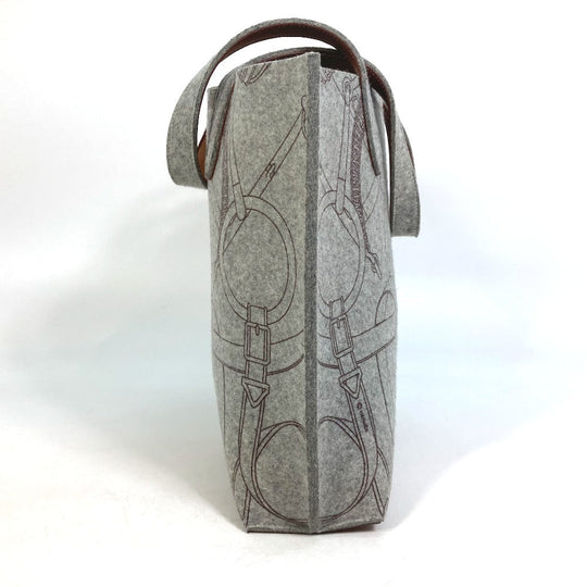 HERMES Tote Bag Felt, Leather gray Shoulder Bag Shoulder Bag Tote Bag Women Used Authentic