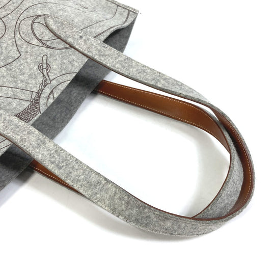 HERMES Tote Bag Felt, Leather gray Shoulder Bag Shoulder Bag Tote Bag Women Used Authentic