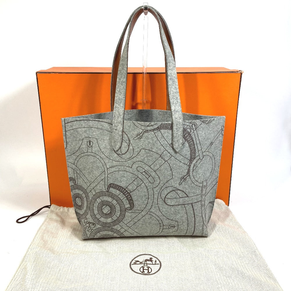 HERMES Tote Bag Felt, Leather gray Shoulder Bag Shoulder Bag Tote Bag Women Used Authentic
