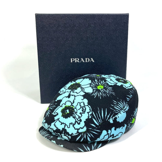 PRADA Casquette Nylon Blue x black Floral hat Women L Used Authentic