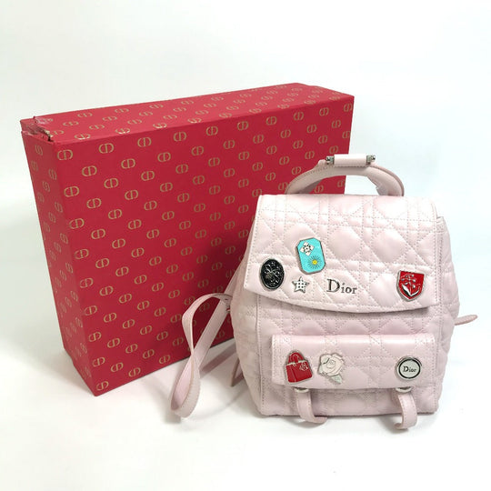 Christian Dior Backpack leather pink Cannage Stardust Small Backpack Women Used Authentic