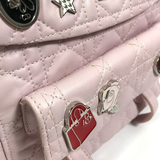 Christian Dior Backpack leather pink Cannage Stardust Small Backpack Women Used Authentic