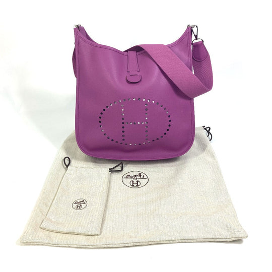 HERMES Shoulder Bag Epsom purple H logo punching Evelyn 2 GM Women Used Authentic