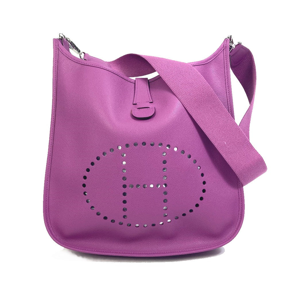 HERMES Shoulder Bag Epsom purple H logo punching Evelyn 2 GM Women Used Authentic