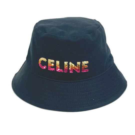 CELINE hat 2AUO1968P cotton/sequins black Embroidered gradient sequin Bucket Women M Used Authentic