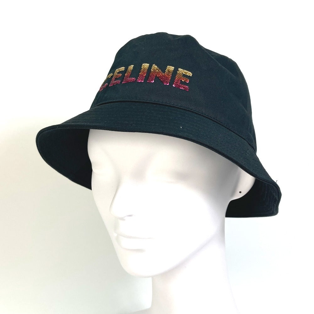 CELINE hat 2AUO1968P cotton/sequins black Embroidered gradient sequin Bucket Women M Used Authentic
