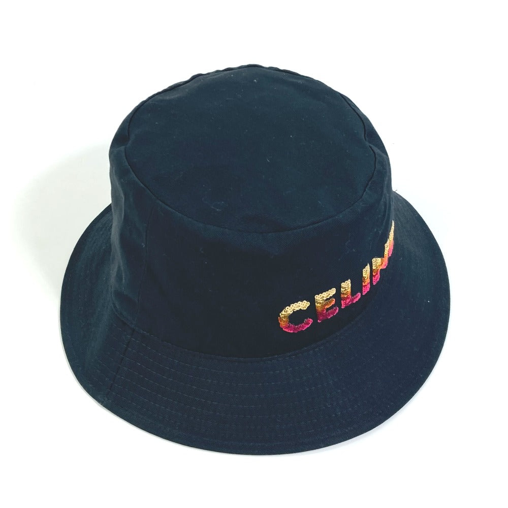 CELINE hat 2AUO1968P cotton/sequins black Embroidered gradient sequin Bucket Women M Used Authentic