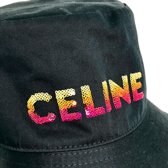 CELINE hat 2AUO1968P cotton/sequins black Embroidered gradient sequin Bucket Women M Used Authentic