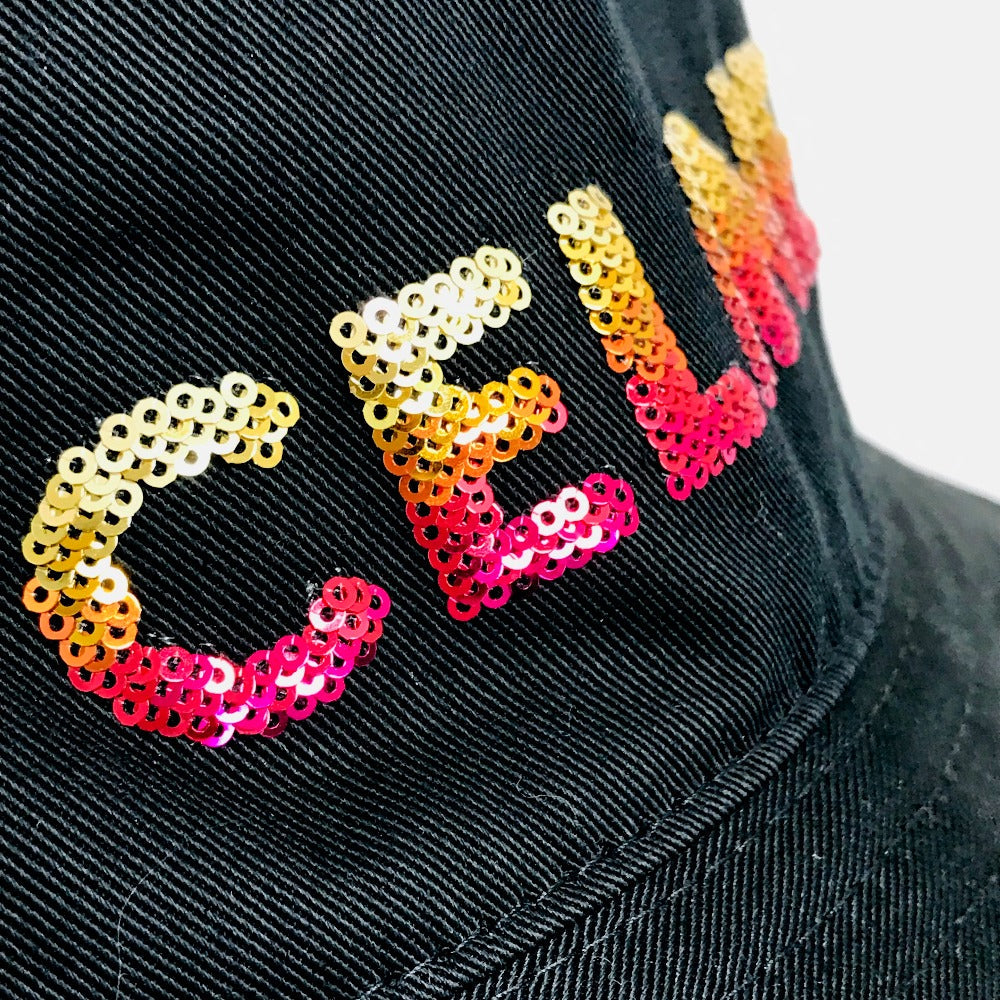 CELINE hat 2AUO1968P cotton/sequins black Embroidered gradient sequin Bucket Women M Used Authentic