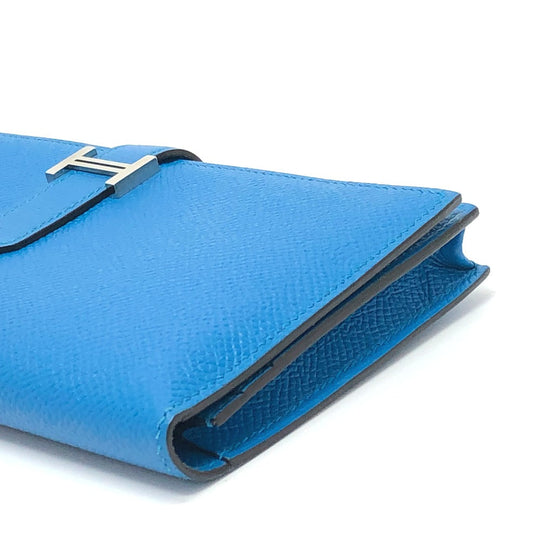 HERMES Long Wallet Purse Epsom blue Beansufla Wallet Women Used Authentic