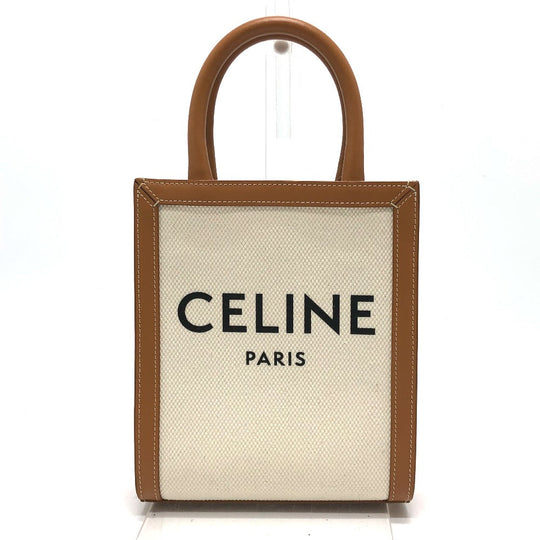 CELINE Shoulder Bag Canvas / leather beige logo Vertical hippo mini Women Used Authentic