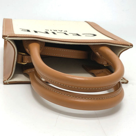 CELINE Shoulder Bag Canvas / leather beige logo Vertical hippo mini Women Used Authentic