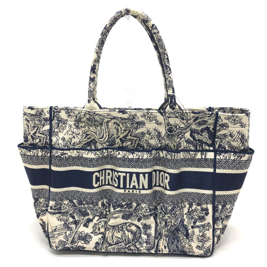 Dior Tote Bag M1279ZTDT canvas Navy Oblique Embroidered Book Tote/Shoulder Women Used Authentic