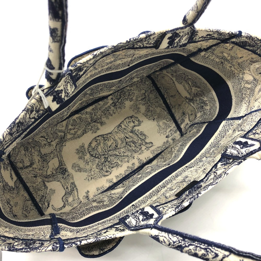Dior Tote Bag M1279ZTDT canvas Navy Oblique Embroidered Book Tote/Shoulder Women Used Authentic