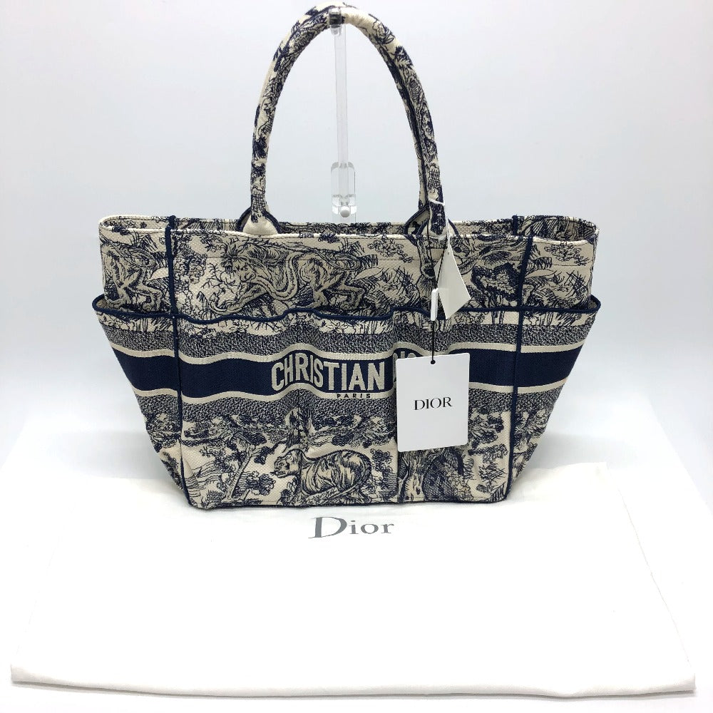 Dior Tote Bag M1279ZTDT canvas Navy Oblique Embroidered Book Tote/Shoulder Women Used Authentic