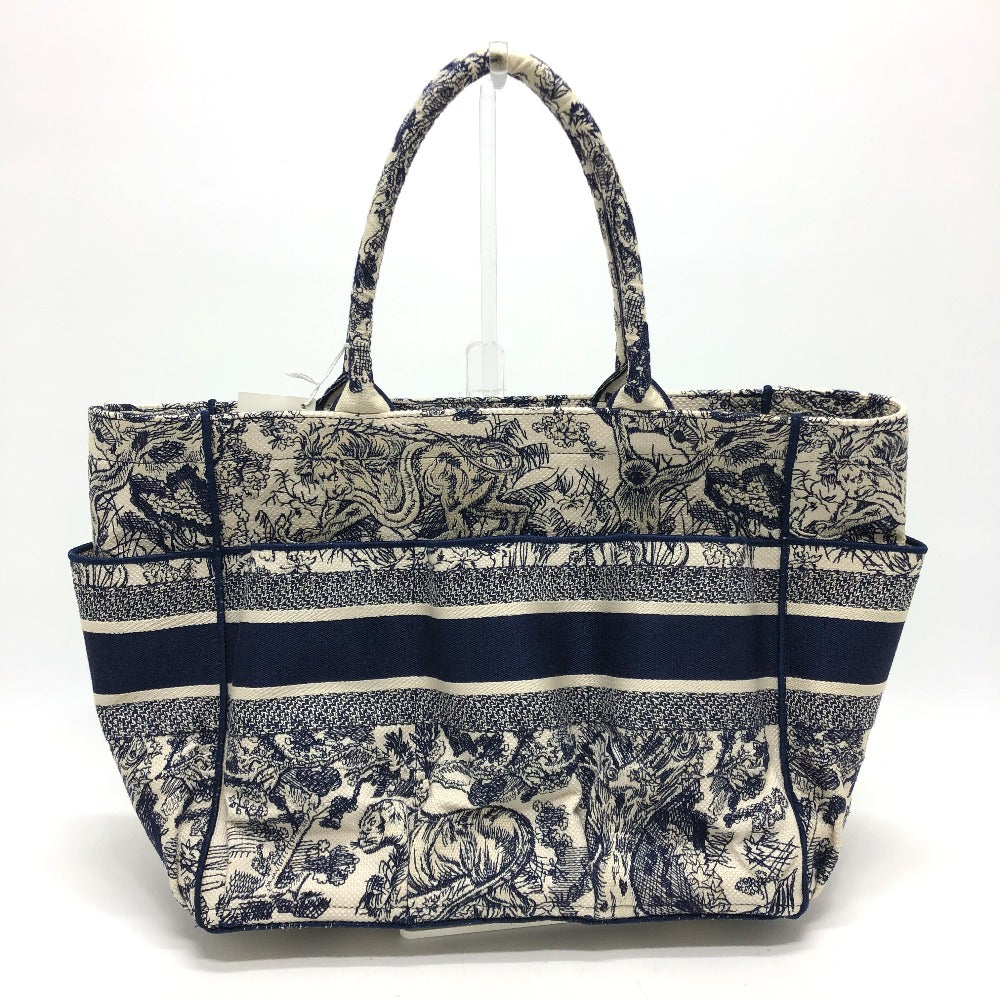 Dior Tote Bag M1279ZTDT canvas Navy Oblique Embroidered Book Tote/Shoulder Women Used Authentic