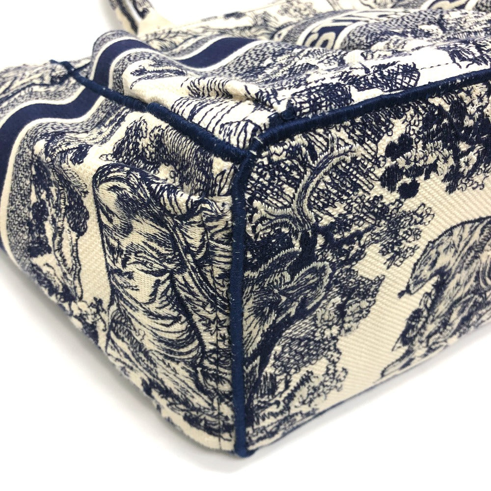 Dior Tote Bag M1279ZTDT canvas Navy Oblique Embroidered Book Tote/Shoulder Women Used Authentic